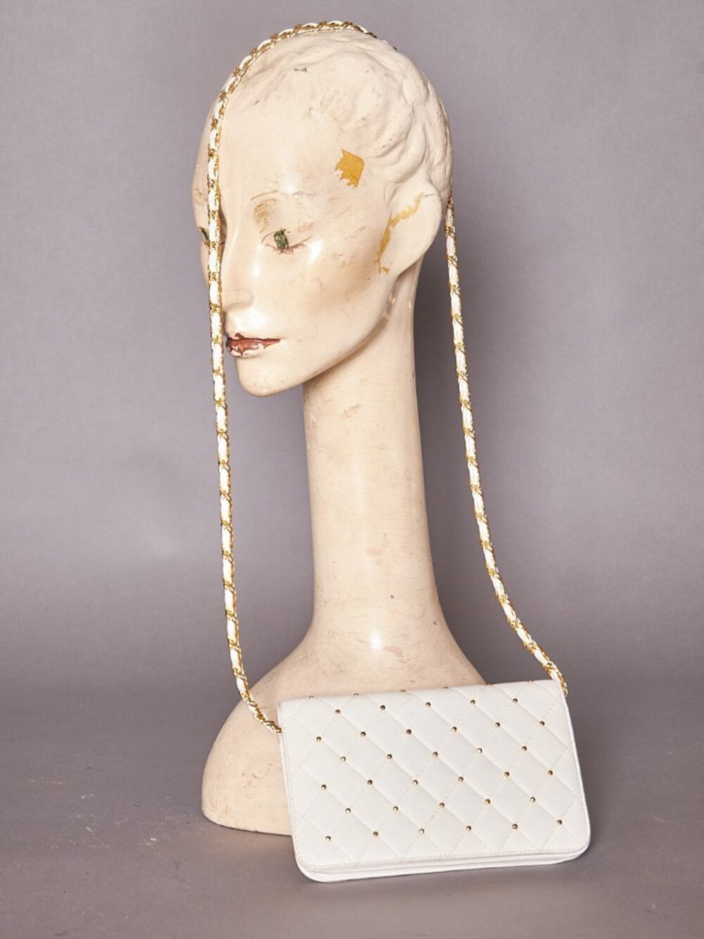 1980s White Leather Jay Herbert Gold Studded Purse